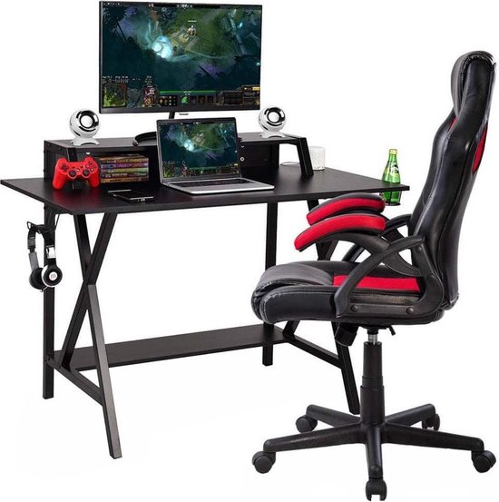 Professionele Gaming Desk - Gamebureau Tafel Workstation - Met Bekerhouder  Netwerk &... | bol.com