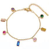 Bracelet Femme Semyco® Plaqué Or 18 Carats - Bracelet à Breloques avec Pierres Doré - Bracelet Ajustable - Cadeau pour Femme, Petite Amie, Mère, Anniversaire - Chara