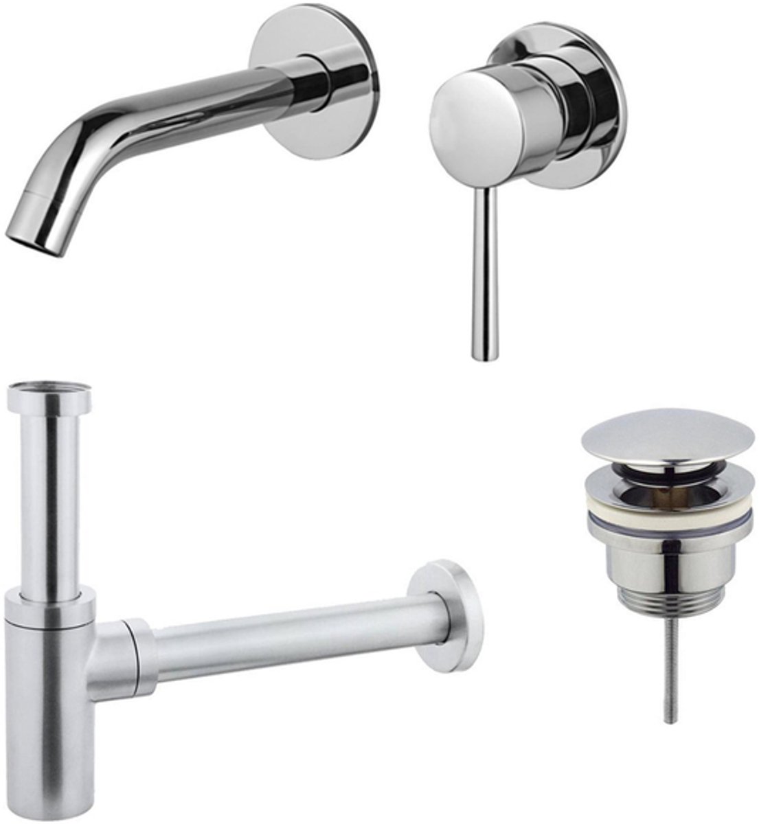 FugaFlow Eccelente Sobrado Badkamer Slim Wastafelkraanset - inbouw wastafelkraan - klikwaste plug - design sifon - Chroom