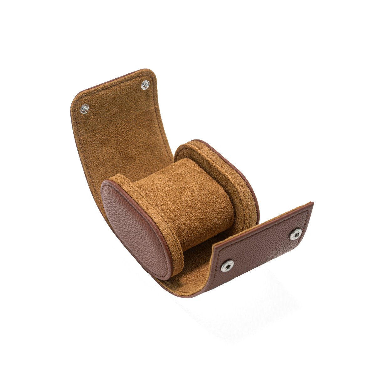 Bruine Lederen Horlogekoker - Handgemaakt Horloge Etui - Watch Roll voor 1 Horloge - Horlogeopslag met Kliksluiting - Trove