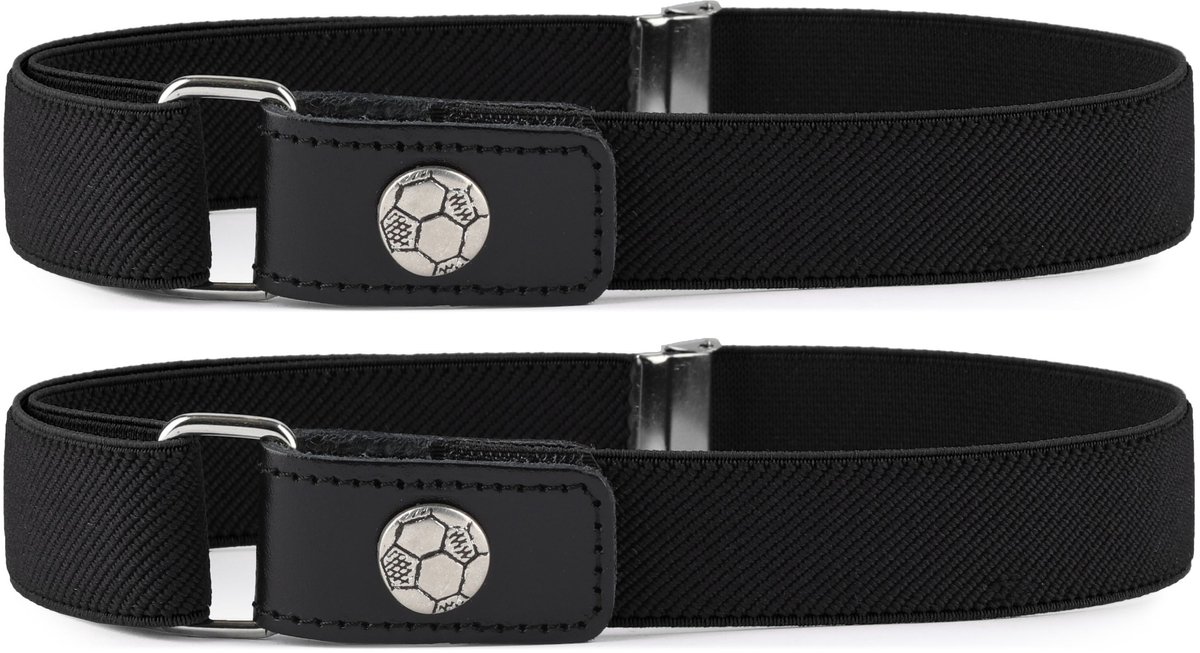 Ladeheid 2x Kinderriem - Riem - Jongens - Broekriem - Verstelbaar - Polyester - LA-TG-P15S - Zwart/Bal - 62 cm x 2,5 cm
