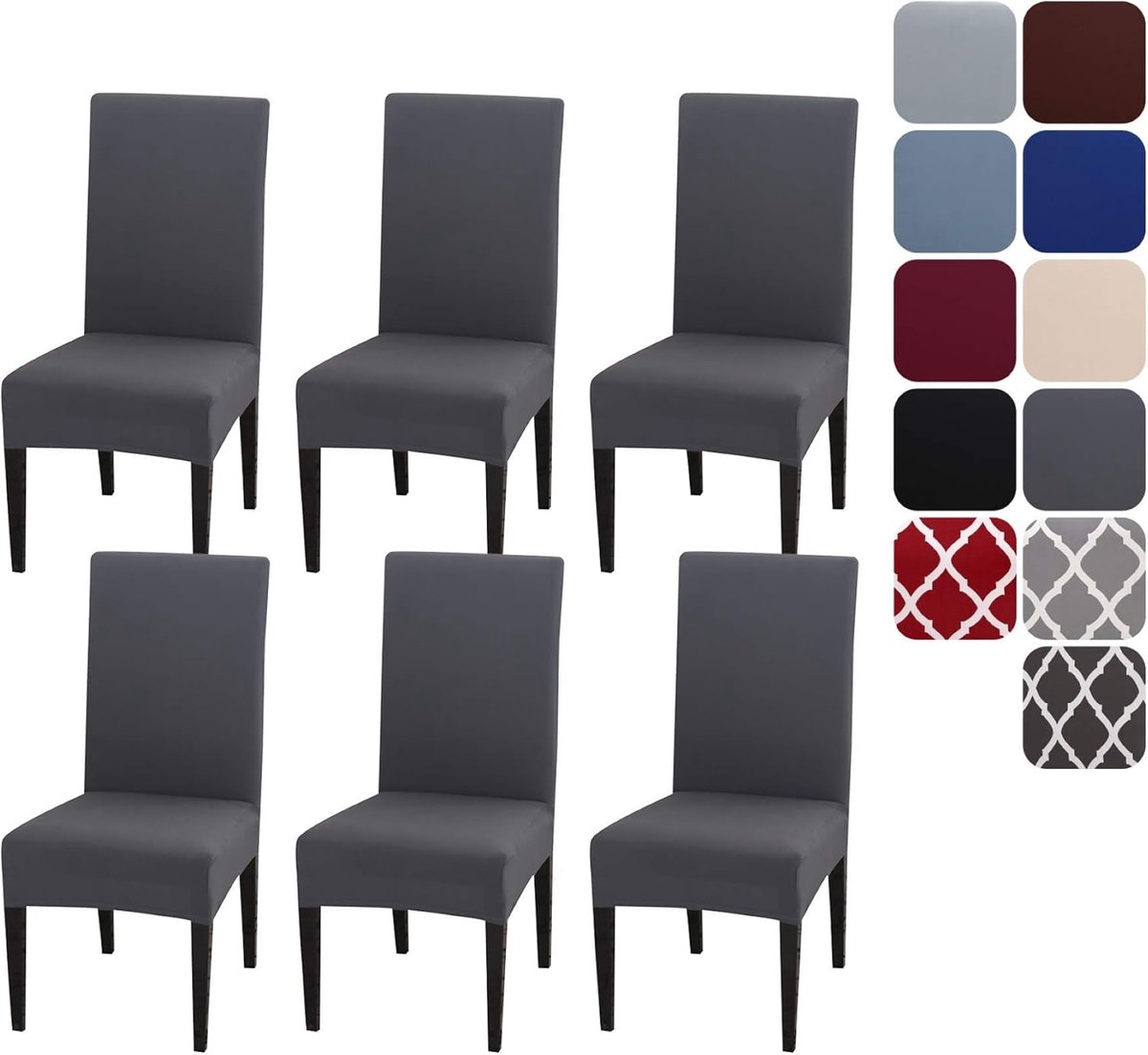 Set van 6 Eetstoelhoezen - Afneembare Wasbare Stretch Stoelbeschermers voor Thuis, Keuken