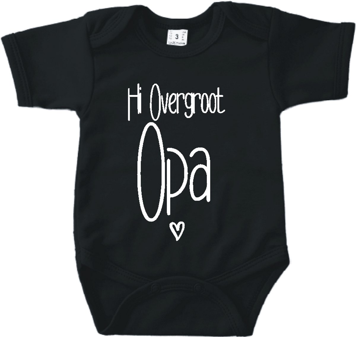 Baby romper met tekst zwangerschap aankondiging | Hi overgroot opa met hartje | Zwart | korte mouw | maat 56 cadeautje zwangerschap aankondiging bekendmaking | Cadeautje 100% katoen.