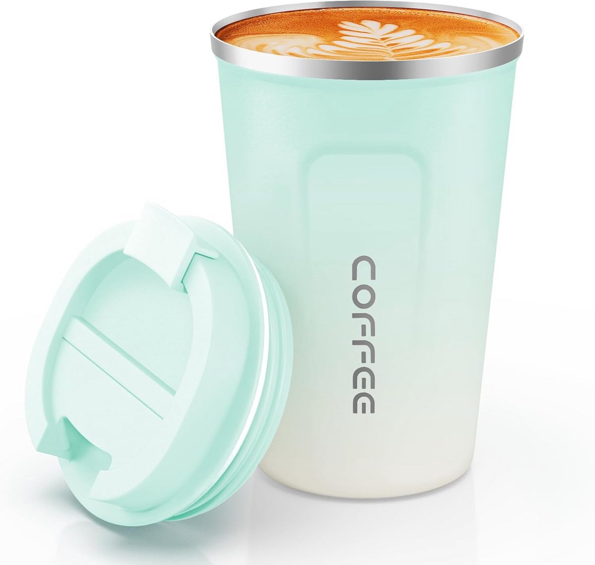 Vacuüm herbruikbare koffiekop 380 ml - Dubbelwandige roestvrijstalen mok voor warme en koude dranken - Lichtgroen