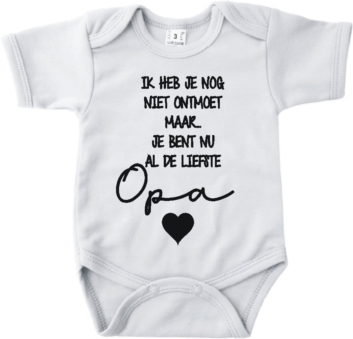 Baby romper met tekst zwangerschap aankondiging | Ik heb je nog niet ontmoet maar je bent nu al de liefste Opa | Wit | korte mouw | maat 56 cadeautje zwangerschap aankondiging bekendmaking | Cadeautje 100% katoen.