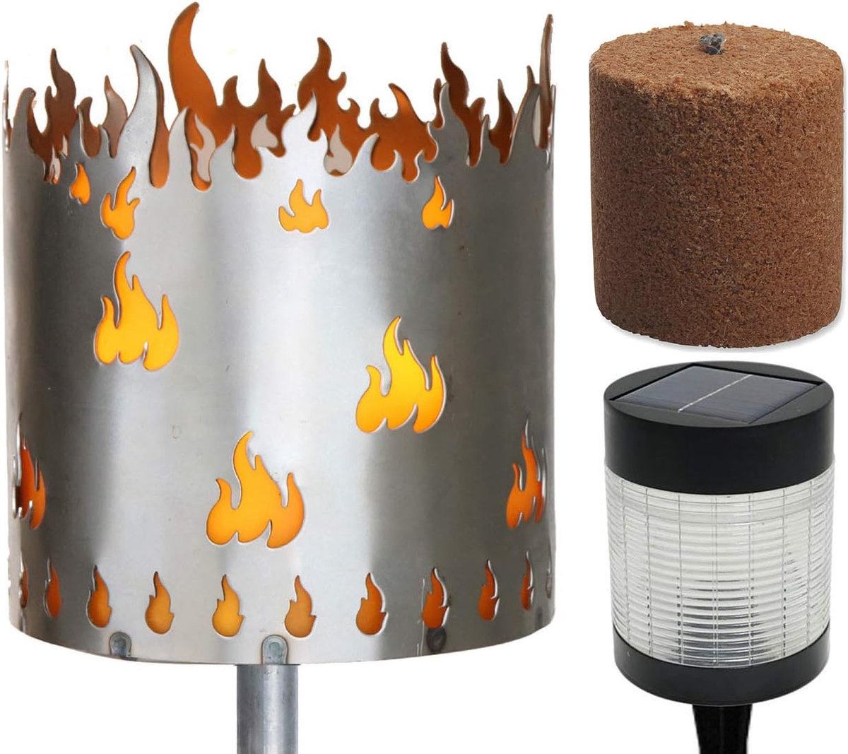 Tuinfakkel vlam vuurschaal metaal met handvat brandstof solar lamp LED