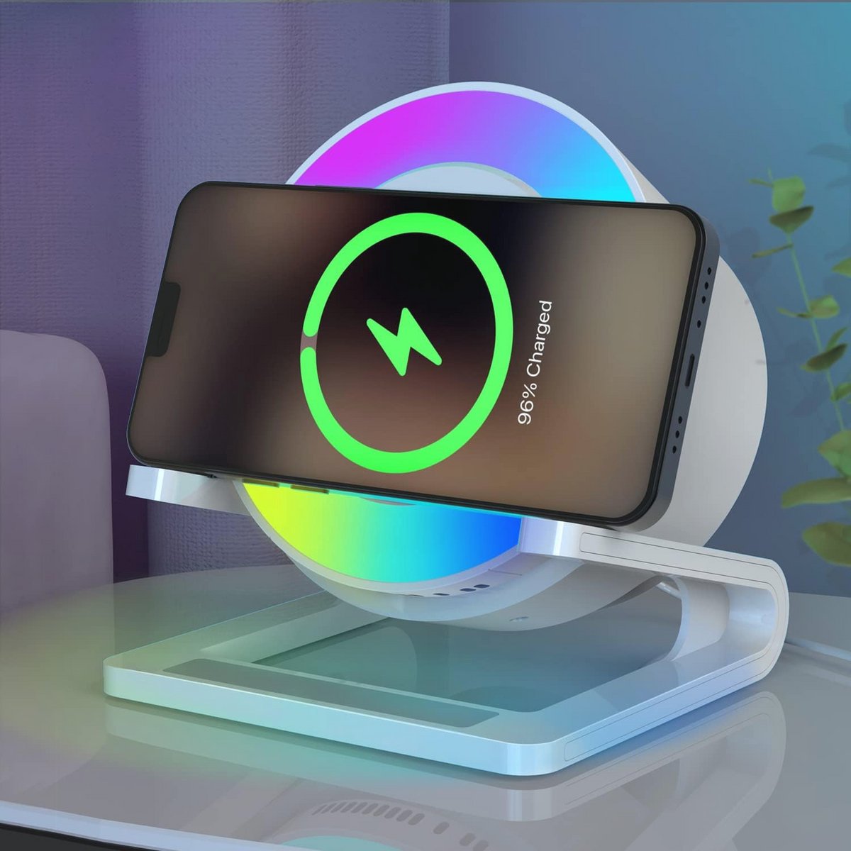 Draadloze Bluetooth-luidspreker met Nachtlampje en Draadloze Oplader – 4-in-1 Multifunctioneel Nachttafellampje met Dynamisch Licht