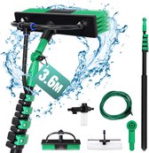 Brosse de lavage - Manche télescopique avec brosse - Ergonomique - Manche télescopique pour nettoyage de vitres - Extensible jusqu'à 3,6 mètres