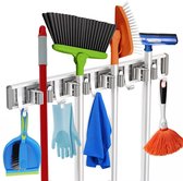Vicon Bezemhouder voor 4 Stelen en Extra Gereedschap - RVS - Bezem Ophangsysteem - Gereedschapshouder - Geschikt voor bezems, tuingereedschap etc.