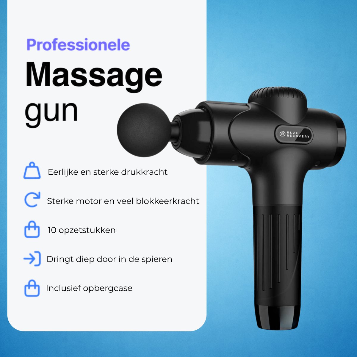 Afbeelding 3 van Massage Gun Professioneel – Aanbevolen door fysio's - Massage apparaat - Massage pistool 10 opzetstukken - Massagegun
