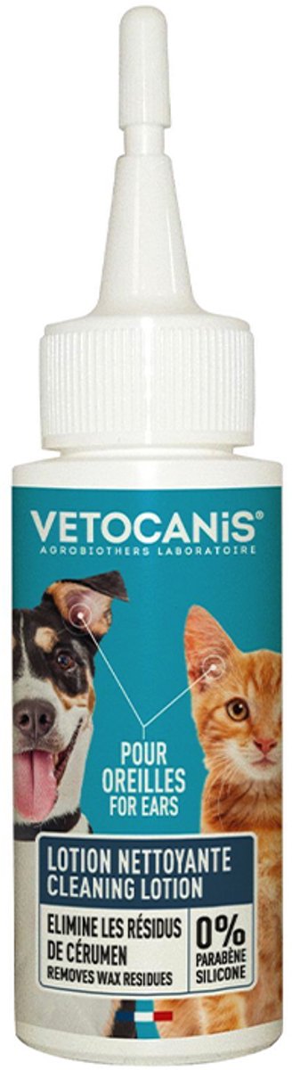 vetocanis honden en katten oorlotion 60 ml reinigende oorlotion voor kat en hond