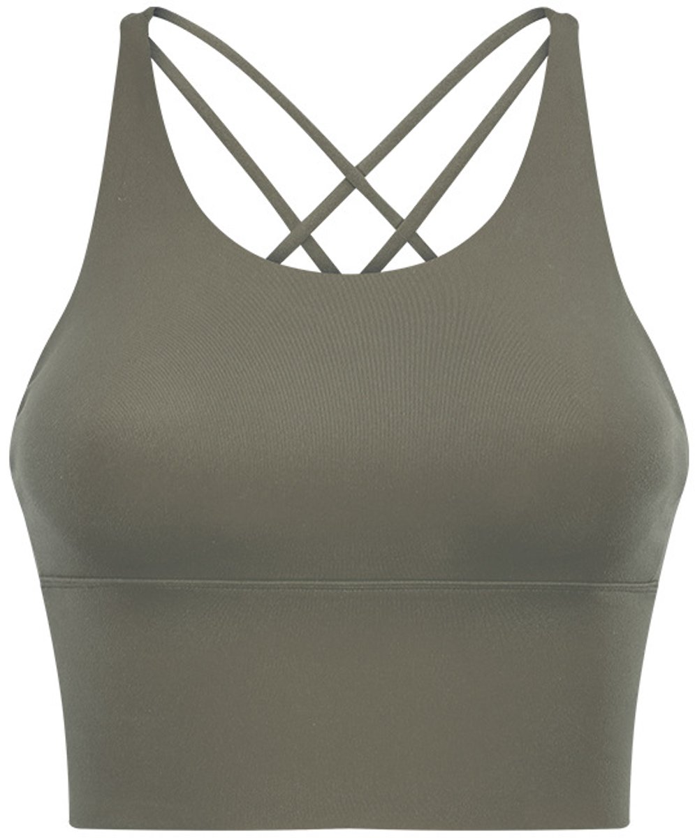 PureSquare - crop top - sportbh - sportbeha - sporttop dames - sport top dames - sportkleding dames fitnesskleding - yogakleding - vaste bh cups - fitness - sport – yoga - Mosgroen - XL