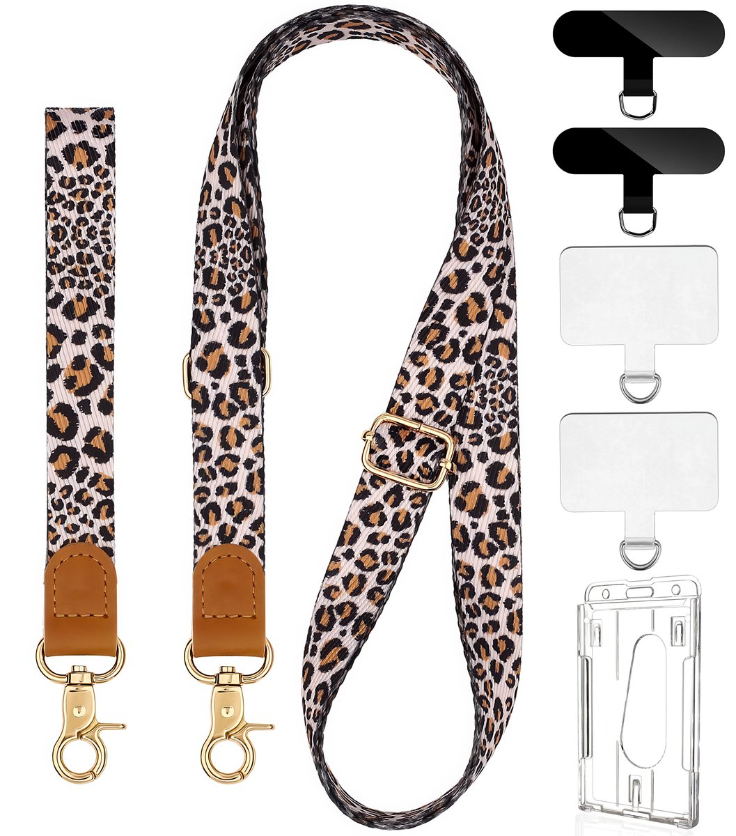 Nek & Pols Telefoonkoord Set met 4 Bevestigingsplaatjes & Transparant Badgehouder - Crossbody Keycord Sleutelhanger - Universeel GSM Lanyard - - Sleutelkoord Telefoonketting - Telefoon Koord - Keykoord Pashouder - Phone Ketting/Cord - Nekkoord Strap
