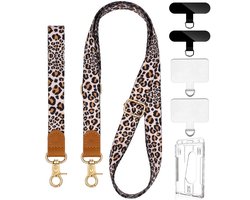 Nek & Pols Telefoonkoord Set met 4 Bevestigingsplaatjes & Transparant Badgehouder - Crossbody Keycord Sleutelhanger - Universeel GSM Lanyard - - Sleutelkoord Telefoonketting - Telefoon Koord - Keykoord Pashouder - Phone Ketting/Cord - Nekkoord Strap