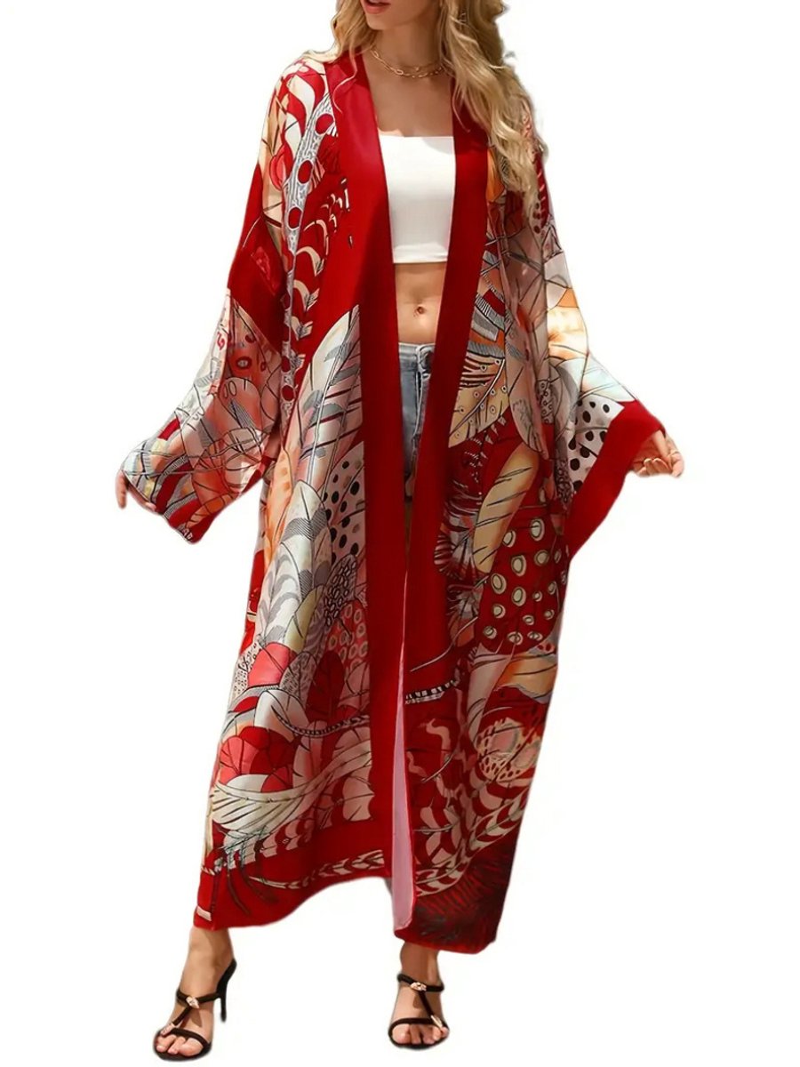 Livano Badjas Dames - Kimono - Kamerjas - Ochtendjas - Pyama - Plus Size - Rood