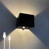 Leba Oplaadbare Wandlamp Kubus - Up & Down verlichting - Modern Design - Warm Wit Licht - Voor Binnen en Buiten (overdekt) - Eenvoudige Installatie - Draadloos - USB-C Oplaadbaar - Bewegingssensor - Zwart