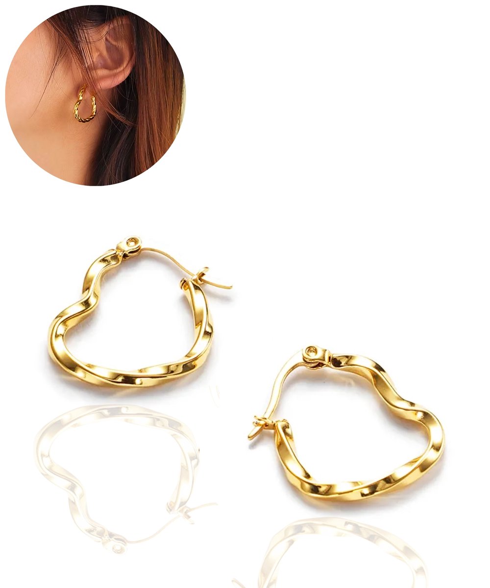 Semyco Oorbellen Dames – Goudkleurige Oorringen – Hartjes – 23 mm (Groot) – Waterproof – Giftbox – Myrion