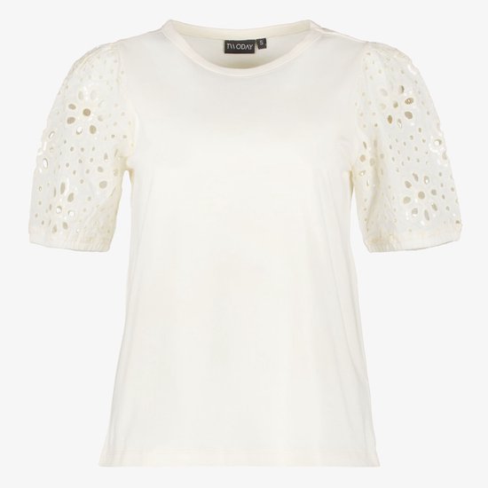 TwoDay T-shirt met broderie mouwen wit - Maat S