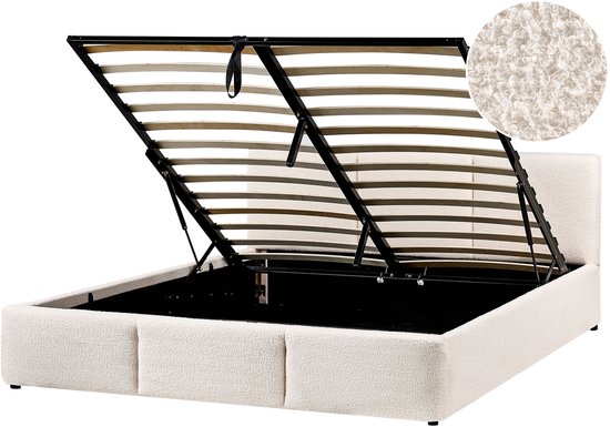 BELIANI BOUSSE - Bed met opbergruimte - Off-white - 160 x 200 cm - Bouclé