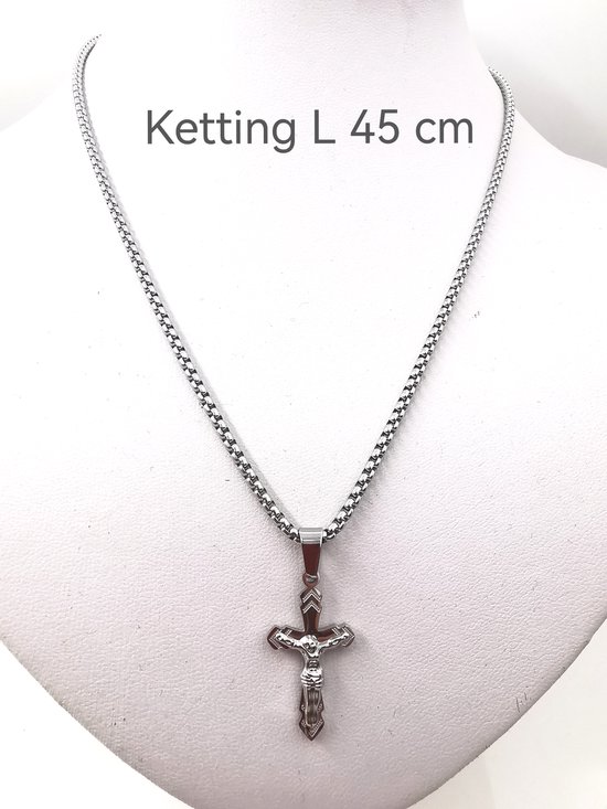 RVS 45 cm Ketting met Kruis met Jezus - Religieus Christus Kruis Hanger – Cadeau - Dames - Jongens