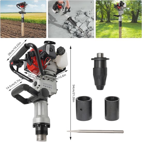 Benzine paalram 2-in-1 met handtrekstart - Grondboor en paaldriver van VONROC — afbeelding 2
