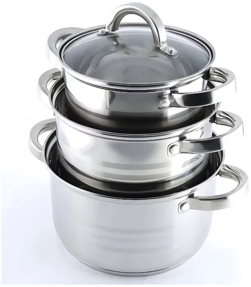 Cheffinger Pannenset - 6-delig - Zilver - RVS - Kookpannen - Inductie