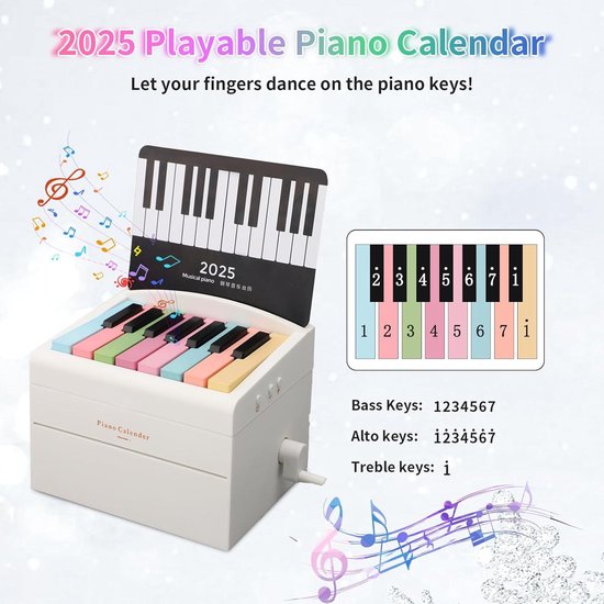 Pianokalender 2025, 3D speelbare pianokalender met 52 nummers