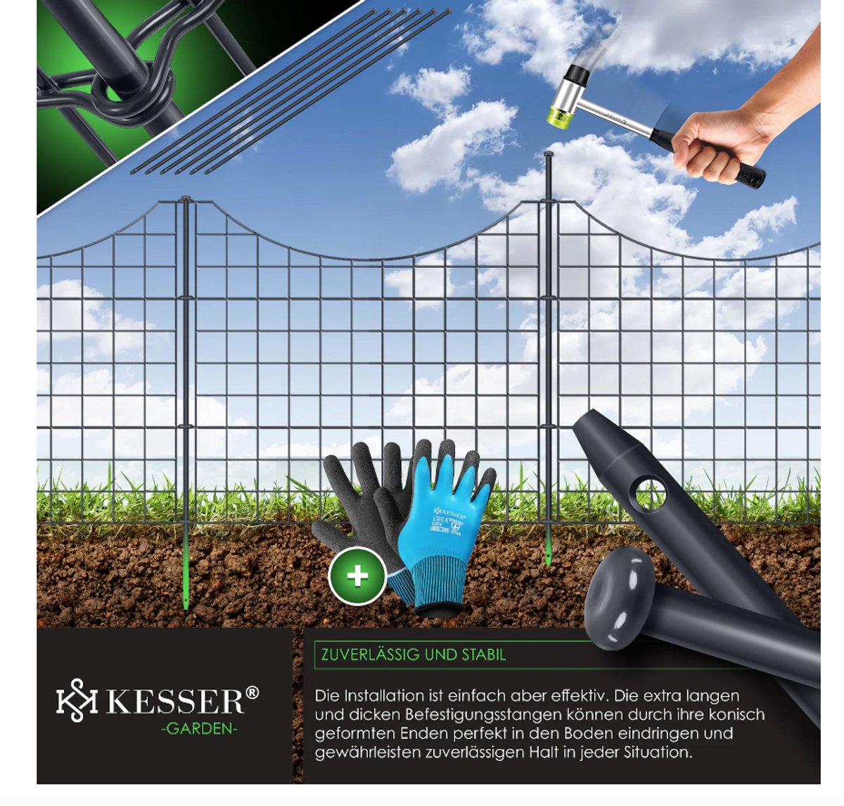 KESSER® Vijveromheining Tuinomheining Steekomheining Complete set Metalen omheining