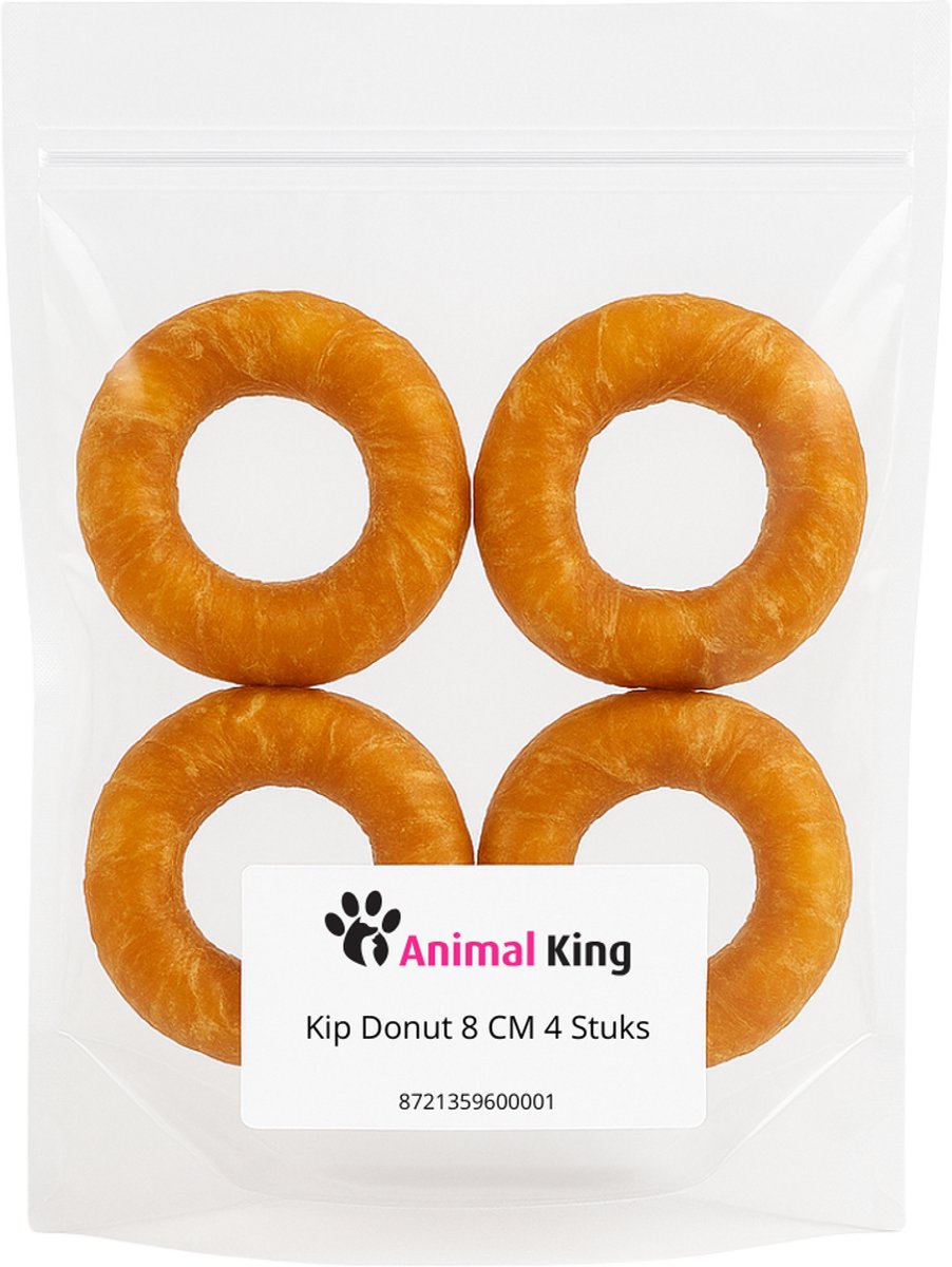 Animalking Kip Donut Hond - Hondensnacks - Kauwstaaf Hond - Kauwbotten Hond - Kauwring - 8 CM 4 Stuks