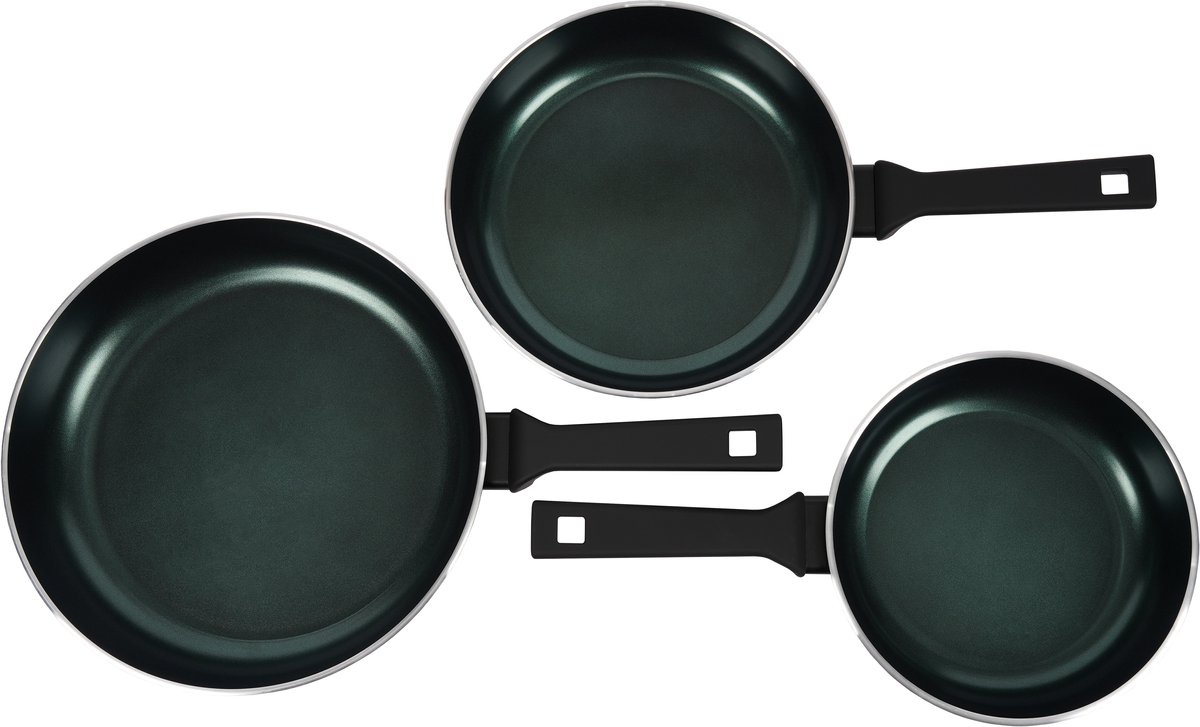 Pentole Agnelli AlBlack Elite - Set Gran Cucina - 3-delige PFAS-vrije koekenpannenset (24 + 28 + 32 cm) - Keramisch - Inductiegeschikt - donkergroen