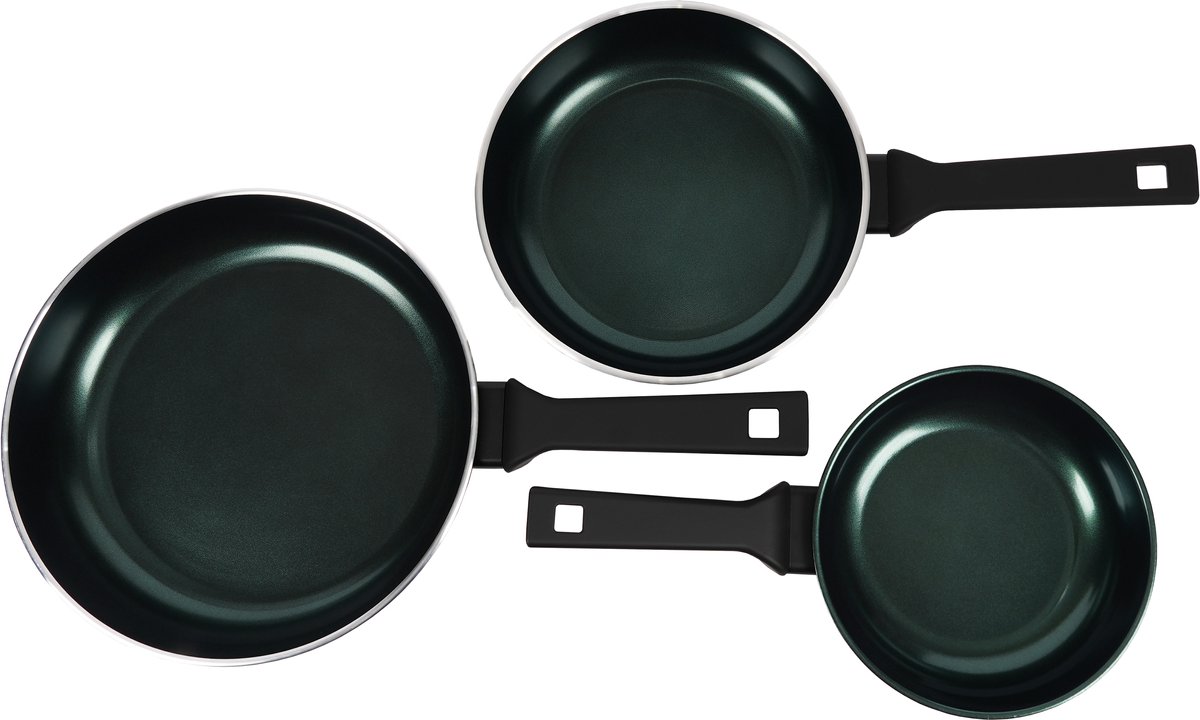 Pentole Agnelli AlBlack Elite - Set Maestro - 3-delige PFAS-vrije koekenpannenset (20+ 24 + 28 cm) - Keramisch - Inductiegeschikt - donkergroen