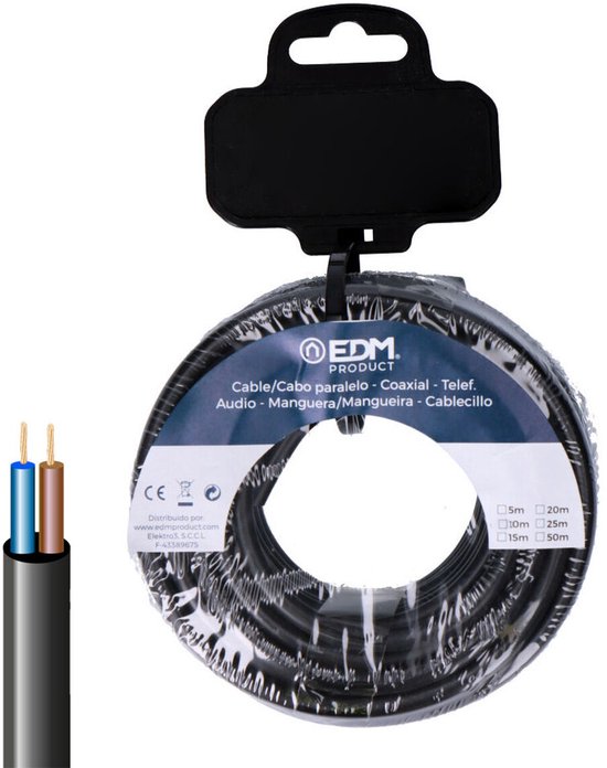 Elektrische Kabelslang EDM 28727 Zwart 25 M 2 X 0 75 Mm H05VV F Bol elektrische-kabelslang-edm-28727-zwart-25-m-2-x-0-75-mm-h05vv-f-bol