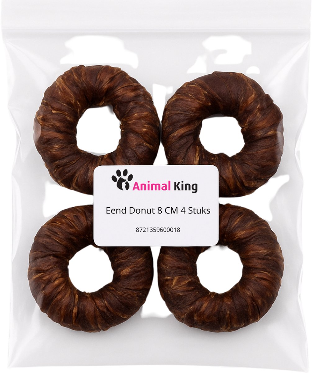 Animalking Eend Donut Hond - Hondensnacks - Kauwstaaf Hond - Kauwbotten Hond - Kauwring - 8 CM 4 Stuks