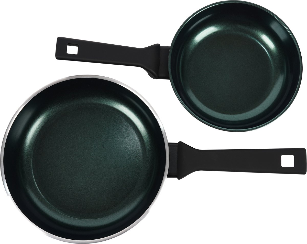Pentole Agnelli AlBlack Elite - Set Piccola Cucina - 2-delige PFAS-vrije koekenpannenset (20 + 24 cm) - Keramisch - Inductiegeschikt - donkergroen