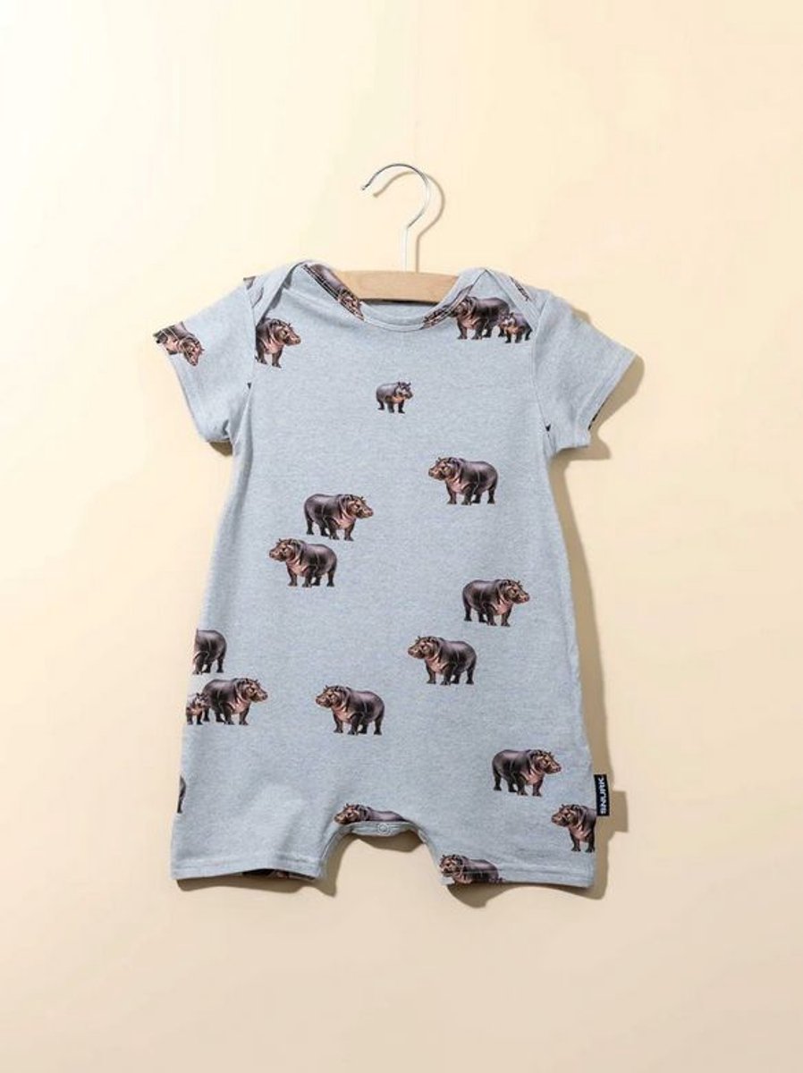 SNURK Baby Boxpakje - Hippo - Zachtgrijs met Nijlpaardenprint - Biologisch Katoen - Maat 80 / 12 maanden