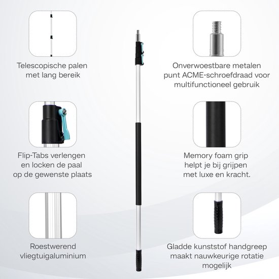 3-in-1 raamreiniger met telescoopstang, telescopische raamwisser 3