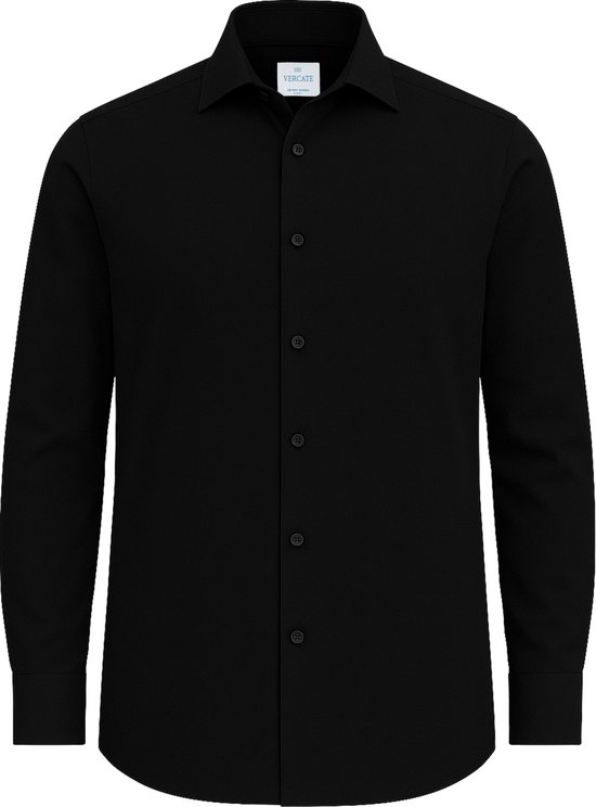 Vercate - Strijkvrij Overhemd - Zwart - Regular Fit - Bamboe Katoen - Lange Mouw - Heren - Maat 43/XL