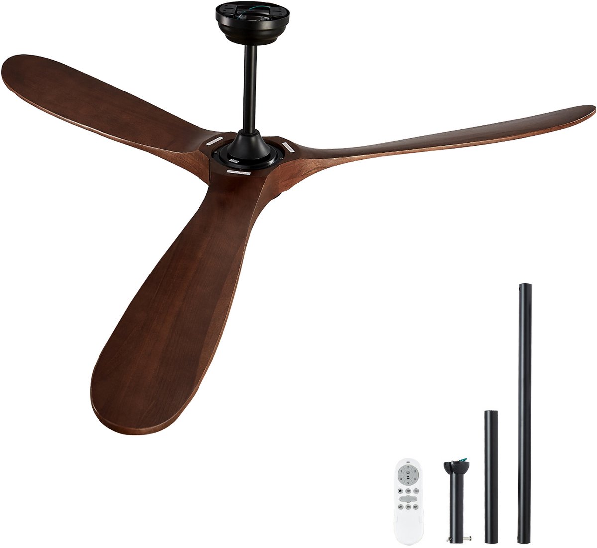 72 Inch Plafondventilator, Zonder Licht, Afstandsbediening met 6 Snelheden, 3 Houten Bladen, Omkeerbare Gelijkstroommotor, Moderne, Inbouwbare Buitenventilator voor Slaapkamer, Woonkamer en Terras, Binnen/Buiten