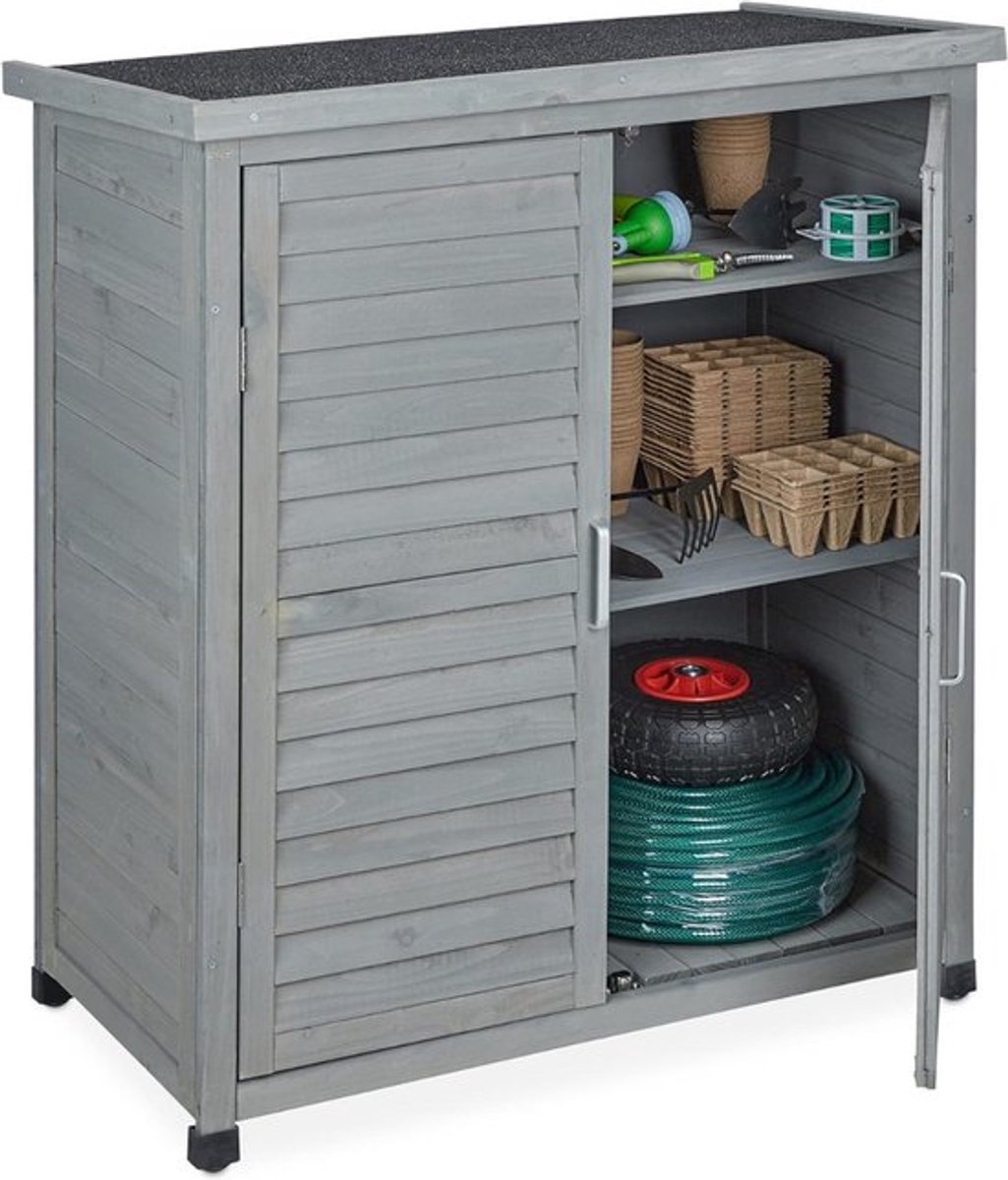 Luxe Tuinberging – Hout – Tuinkist – Tuinkast – Extra Opbergruimte – Stevige Pootjes – Openslaande Deuren – Afsluitbaar – Stijlvol Design – Donkergrijs