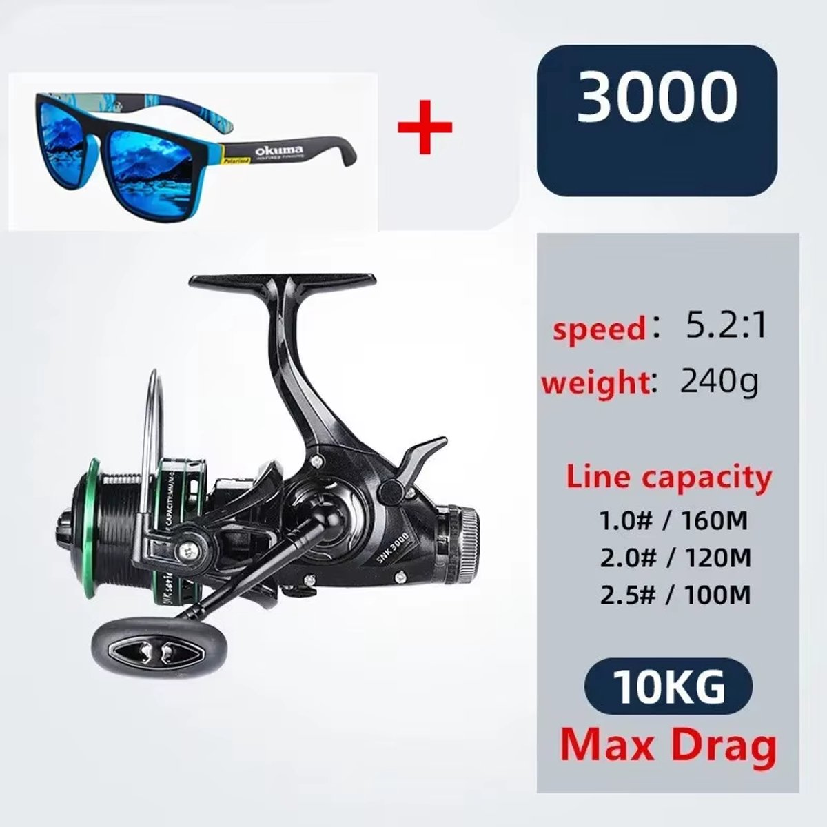 Dual Rem Spinning Vismolen 3000 – All-Metaal Ontwerp met 20Max Drag, 5.2:1/14 Overbrengingsverhouding & 1BB Constructie