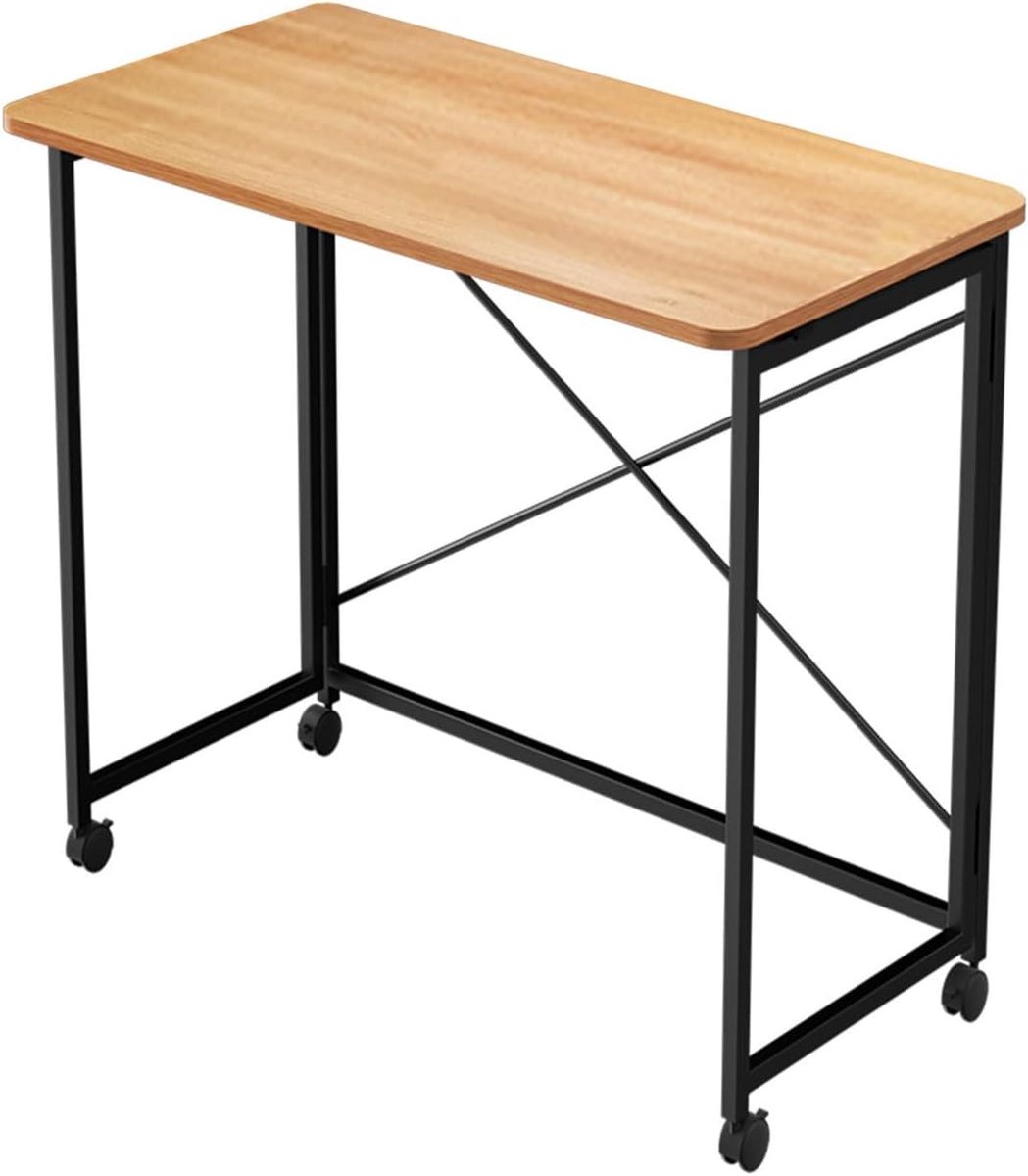 Ceruzo Wandtafel - 80x40x75 cm - Laptoptafel - Inklapbaar Tafelblad - Zwart Metaal - Bruin Zwart MDF - Met Wieltjes