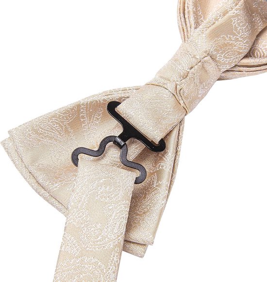 Set nœud papillon Sorprese - Pochette et Boutons de manchette inclus - 100 % soie - Beige cachemire - Ensemble d'accessoires de Luxe pour homme - Nœud papillon - Nœud papillon