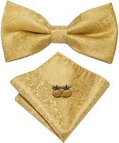 Set nœud papillon Sorprese - Pochette et Boutons de manchette inclus - 100 % soie - Paisley Goud - Ensemble d'accessoires de Luxe pour homme - Nœud papillon - Nœud papillon