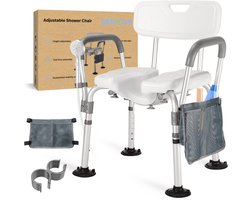 Seniove® Douchestoel Met Afneembare Armleuning - XXL Antislip - In Hoogte Verstelbaar - Incl. Zeepzakje & Kophouder