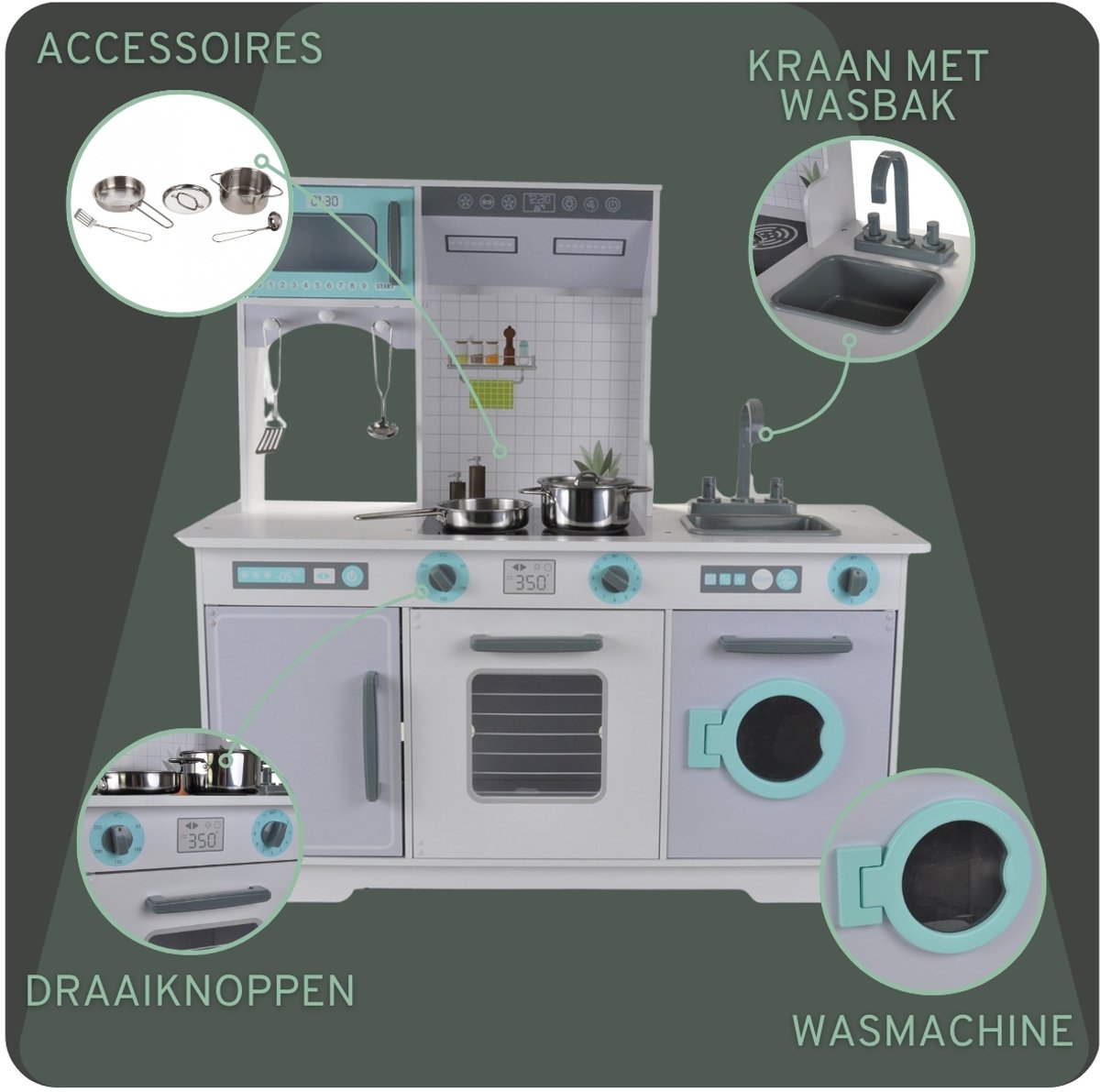 Bandits & Angels Houten Kinderkeuken Dream Kitchen Grijs vanaf 3 jaar voor Jongens en Meisjes - Aanrechthoogte 50 cm - incl. 5 Accessoires - Kinder Keuken - Keukentje Hout — afbeelding 6