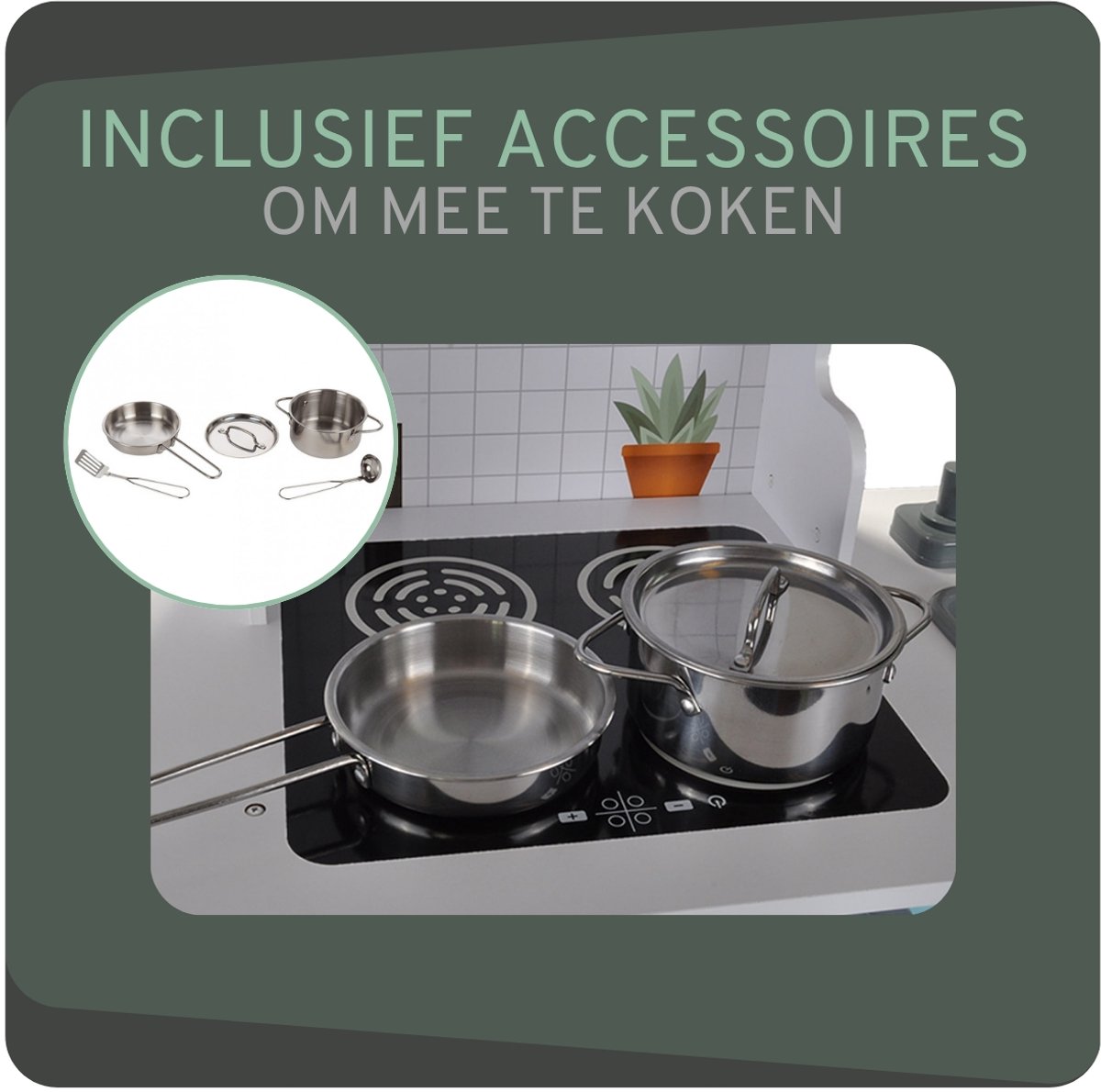 Bandits & Angels Houten Kinderkeuken Dream Kitchen Grijs vanaf 3 jaar voor Jongens en Meisjes - Aanrechthoogte 50 cm - incl. 5 Accessoires - Kinder Keuken - Keukentje Hout — afbeelding 7