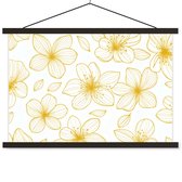Posterhanger incl. Poster 60x40 cm - Schoolplaat - Bloemen - Patroon - Illustratie - Geel - Textielposter - Zwarte latten