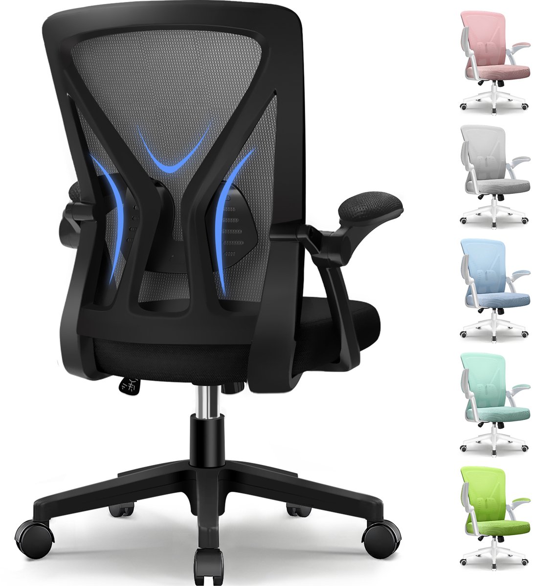 Elekiatech Ergonomische Bureaustoel - Bureaustoel - Opklapbare Armleuningen - Bureaustoelen voor Volwassenen-150 Kg-Zwart