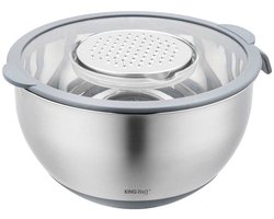Kinghoff KH-1807 Professionele Roestvrijstalen Mengkom - 5 Liter - Met Deksel & Meetverdeling - Multifunctioneel voor Kneden, Raspen & Opslag
