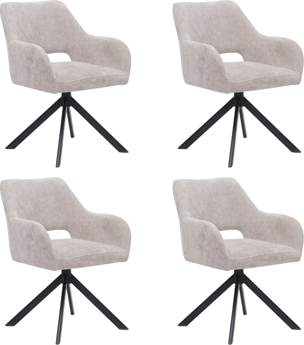 Ams Living® Eetkamerstoel Draaibaar Set van 4 | Luxe afwerking | Stoffen Stoel met Metalen Poot | Kleur Licht Grijs | Eettafel Stoelen | 4 x Design Stoelen Eettafel